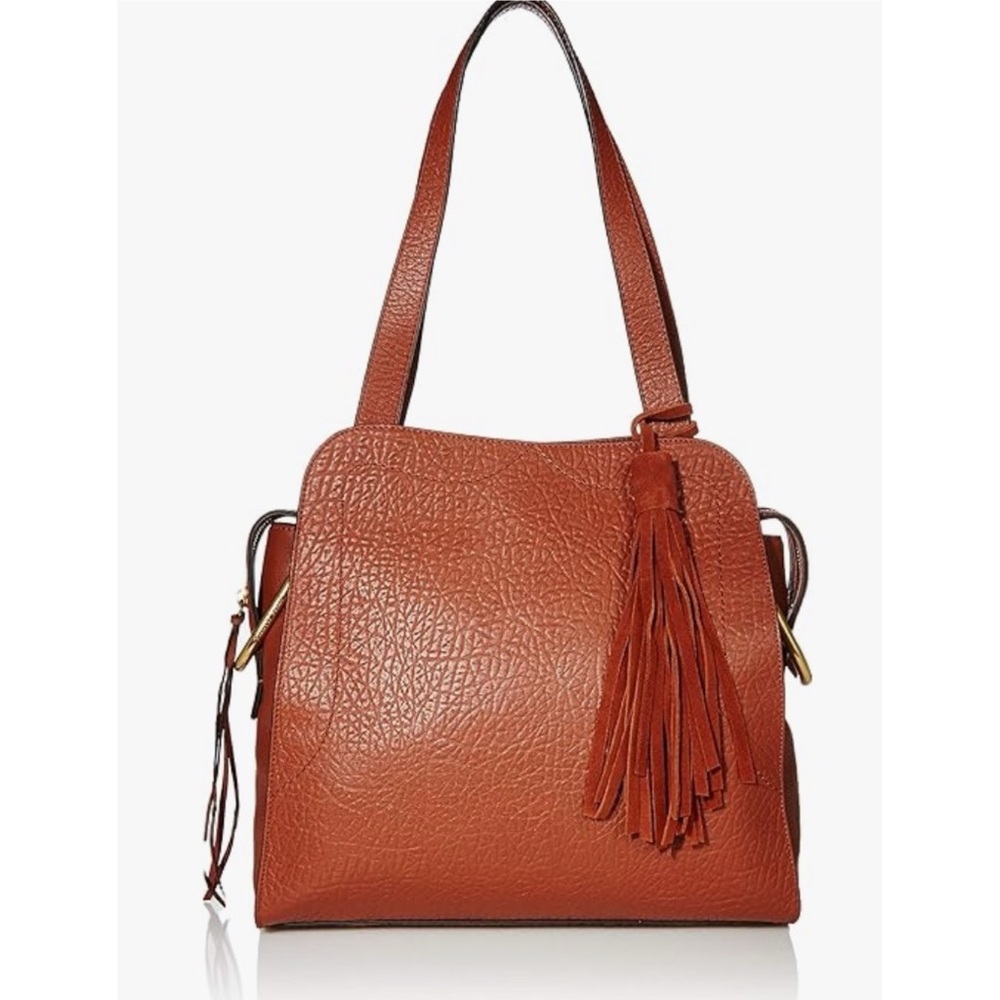 Vince Camuto Leather Shoulder Bag Brown Tal Tote Genuine Pebble Leather Boho
